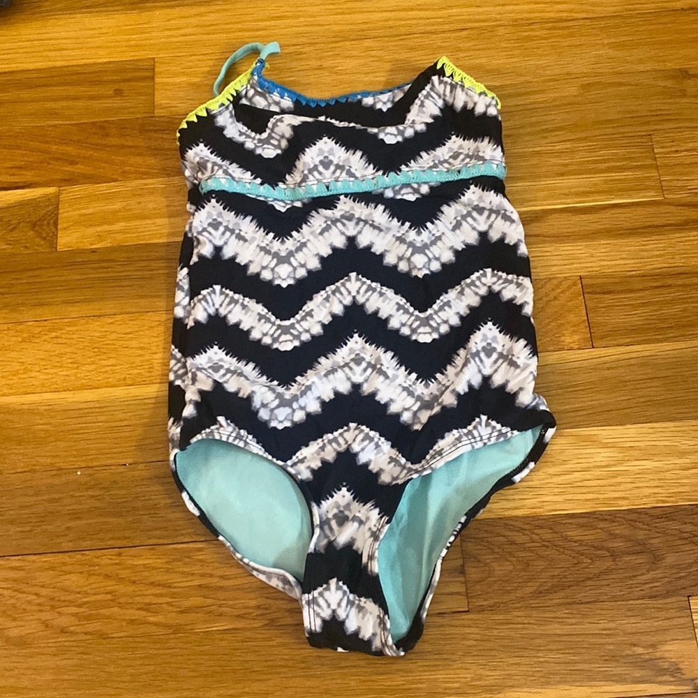 Justice Girl’s Black and White Striped One Piece Swim Suit Size 7